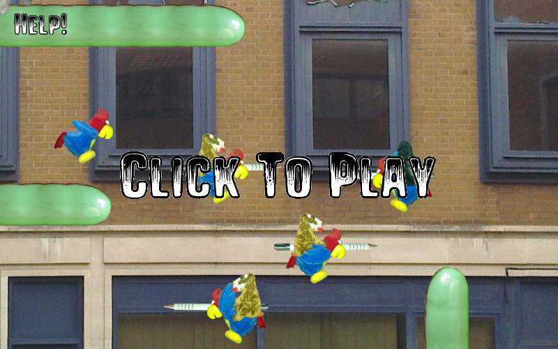 Screenshot of a game, made from pictures of plush toys and balloons